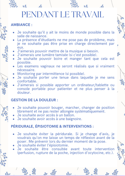 Projet de naissance personnalisable