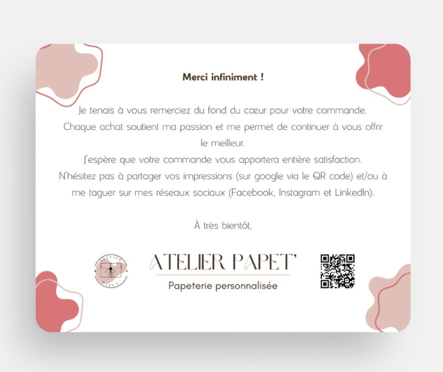 Cartes de remerciement professionnelles personnalisées
